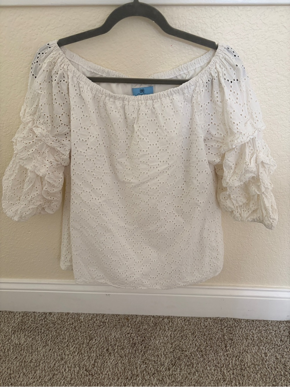 CeCe White Eyelet Off-Shoulder Ruffled Sleeve Blouse